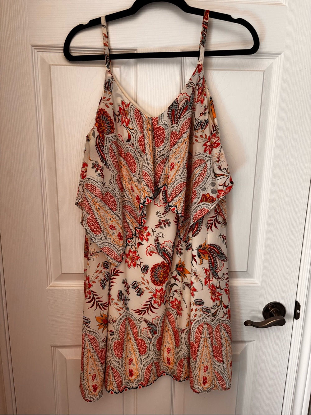 Luxology white Paisley Mini Dress with Red & Orange Accents